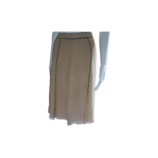Rena Lange Ecru Silk Hidden Pleats & Contrast Piping Skirt